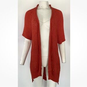 Anthropologie Sz M Open Face Open Knit Duster Carigan Red Cotton Nylon Boho